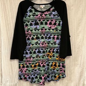 LuLaRoe 3X Randy Black Green Gold Lavender Pink Floral Stripe Quarter Sleeve Top